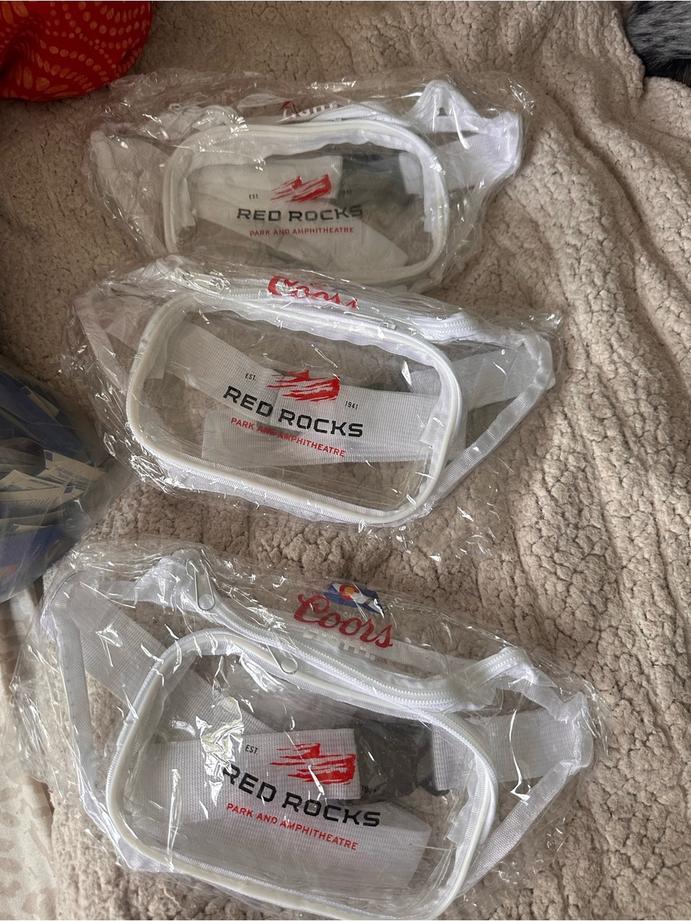 Red Rocks Clear PVC Waist Bag with White Trim 3 pack bundle
